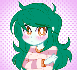 Size: 600x550 | Tagged: safe, artist:thegreatrouge, character:wallflower blush, equestria girls:forgotten friendship, g4, my little pony: equestria girls, my little pony:equestria girls, blushing, cute, female, flowerbetes, shy, solo, white pupils