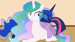 Size: 1436x805 | Tagged: safe, artist:forgalorga, character:princess celestia, character:princess luna, character:twilight sparkle, character:twilight sparkle (alicorn), species:alicorn, species:pony, behaving like a cat, butt pillow, cuddle puddle, cuddling, plot, pony pile, your little pets