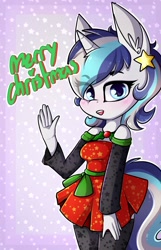 Size: 1259x1949 | Tagged: safe, artist:ashee, oc, oc:melody, species:anthro, clothing, dress, merry christmas, smiling, solo