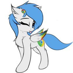 Size: 1200x1200 | Tagged: safe, artist:twiren, oc, oc only, oc:google chrome, species:pegasus, species:pony, 2019 community collab, derpibooru community collaboration, blep, browser ponies, female, floppy ears, google chrome, mare, silly, simple background, solo, tongue out, transparent background