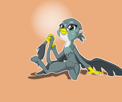 Size: 9000x7500 | Tagged: safe, artist:chedx, character:gabby, species:griffon, absurd resolution, cute, female, gabbybetes, holding tail, sitting, solo