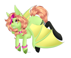 Size: 2593x2113 | Tagged: safe, artist:ohhoneybee, oc, oc:sucker punch, species:bat pony, species:pony, clothing, female, mare, simple background, socks, solo, transparent background