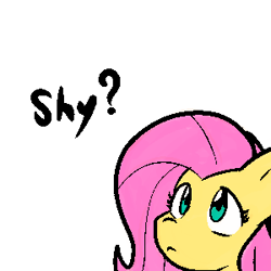 Size: 300x300 | Tagged: safe, artist:zutcha, character:fluttershy, species:pegasus, species:pony, :<, bust, female, mare, question, simple background, solo, text, white background