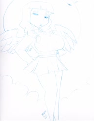 Size: 927x1200 | Tagged: safe, artist:shonuff44, character:inky rose, species:bat, species:human, big breasts, breasts, busty inky rose, humanized, moon, traditional art, winged humanization, wings