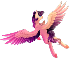 Size: 3000x2481 | Tagged: safe, artist:ohhoneybee, oc, oc only, oc:summer, species:pegasus, species:pony, female, flying, mare, simple background, solo, transparent background, two toned wings, underhoof