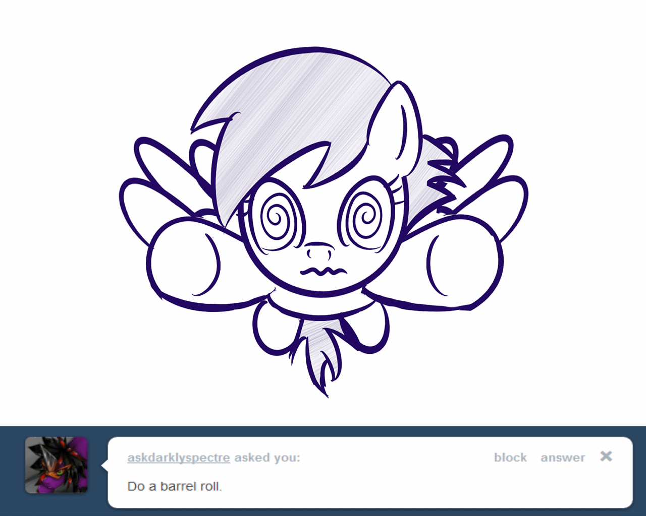 Size: 1280x1024 | Tagged: safe, artist:datahmedz, character:sunshower raindrops, species:pony, 3:, adorkable, aileron roll, animated, ask, cute, dizzy, do a barrel roll, dork, female, gif, monochrome, not derpy, not rainbow dash, raindropsanswers, solo, swirly eyes, tumblr, underhoof