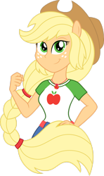 Size: 1884x3182 | Tagged: safe, artist:sugar-loop, character:applejack, g4, my little pony: equestria girls, my little pony:equestria girls, bust, clothing, cowboy hat, female, freckles, geode of super strength, hat, magical geodes, ponied up, simple background, solo, stetson, transparent background
