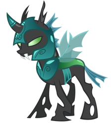 Size: 845x945 | Tagged: safe, alternate version, artist:durpy, species:changeling, episode:a canterlot wedding, g4, my little pony: friendship is magic, armor, changeling officer, green changeling, green eyes, helmet, horn cap, scowl, simple background, solo, transparent background, vector