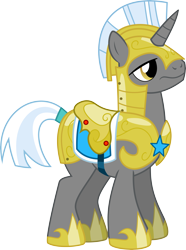 Size: 6000x8081 | Tagged: safe, artist:chainchomp2, species:pony, species:unicorn, episode:sweet and elite, g4, my little pony: friendship is magic, 3/4 view, absurd resolution, alternate versions at source, armor, helmet, hoof shoes, male, royal guard, royal guard armor, saddle, simple background, solo, stallion, tack, tail wrap, transparent background, unicorn royal guard, vector