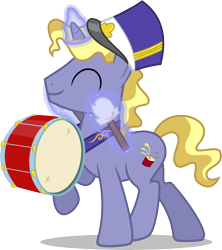 Size: 6500x7323 | Tagged: safe, artist:chainchomp2, character:ponet, species:pony, species:unicorn, episode:one bad apple, g4, my little pony: friendship is magic, absurd resolution, background pony, drums, drumsticks, eyes closed, magic, magic aura, male, marching, shako, simple background, stallion, telekinesis, transparent background, vector