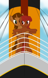Size: 5547x8975 | Tagged: safe, artist:waveywaves, oc, oc only, oc:coppercore, oc:firefly, species:pony, absurd resolution, hug, oc x oc, ship, shipping, this will end in death, this will end in tears, this will end in tears and/or death, titanic