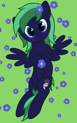 Size: 4067x6473 | Tagged: safe, artist:waveywaves, oc, oc only, oc:middy, species:pony, absurd resolution, blushing, flower, flower in hair, lying down, lying in grass, smiling