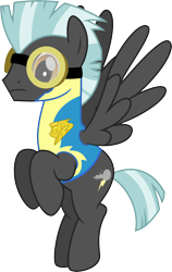 Size: 6000x9485 | Tagged: safe, artist:chainchomp2, character:thunderlane, species:pegasus, species:pony, episode:wonderbolts academy, absurd resolution, clothing, flying, goggles, lead pony badge, male, simple background, solo, stallion, transparent background, uniform, vector, wonderbolt trainee uniform