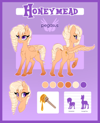 Size: 2481x3047 | Tagged: safe, artist:silkensaddle, oc, oc only, oc:honeymead, species:pegasus, species:pony, chest fluff, cutie mark, female, hooves, mare, raised hoof, raised leg, reference, reference sheet, size chart, size comparison, solo, underhoof, unshorn fetlocks
