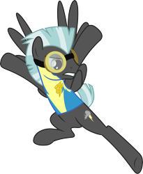 Size: 4917x6000 | Tagged: safe, artist:chainchomp2, character:thunderlane, species:pegasus, species:pony, episode:wonderbolts academy, absurd resolution, clothing, dynamic entry, goggles, kicking, lead pony badge, male, simple background, solo, stallion, transparent background, uniform, vector, wonderbolt trainee uniform