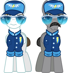 Size: 1280x1377 | Tagged: safe, artist:chainchomp2, character:fast clip, species:pegasus, species:pony, episode:wonderbolts academy, clothing, duo, facial hair, goose (character), hat, male, manerick, moustache, sideburns, simple background, stallion, sunglasses, transparent background, uniform, vector, whiplash