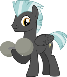 Size: 5210x6000 | Tagged: safe, artist:chainchomp2, character:thunderlane, species:pegasus, species:pony, episode:equestria games, g4, my little pony: friendship is magic, absurd resolution, background pony, dumbbell (object), male, raised hoof, simple background, smiling, solo, stallion, transparent background, vector, weight lifting