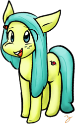 Size: 1156x1920 | Tagged: safe, artist:zutcha, character:ocellus, species:earth pony, species:pony, blue eyes, cute, dawwww, diaocelles, disguise, disguised changeling, eye clipping through hair, female, freckles, open mouth, pony ocellus, signature, simple background, smiling, solo, transparent background