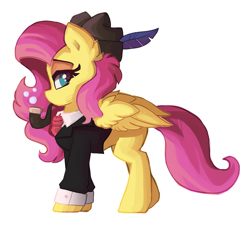 Size: 2100x1900 | Tagged: safe, artist:saxopi, character:fluttershy, species:pegasus, species:pony, badass, bubble, clothing, detective, female, flutterbadass, hat, mare, simple background, solo, white background