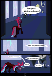 Size: 4750x7000 | Tagged: safe, alternate version, artist:chedx, character:storm king, character:tempest shadow, comic:the storm kingdom, my little pony: the movie (2017), absurd resolution, adventure, alternate hairstyle, alternate timeline, alternate universe, canterlot throne room, castle, comic, fantasy, general tempest shadow, storm creature, storm guard, the bad guy wins, throne room