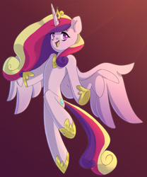 Size: 1280x1536 | Tagged: safe, artist:renka2802, artist:tigra0118, character:princess cadance, species:alicorn, species:pony, anatomically incorrect, crown, cute, cutedance, female, flying, hoof shoes, incorrect leg anatomy, jewelry, mare, no nose, open mouth, regalia, semi-anthro, solo, spread wings, wings