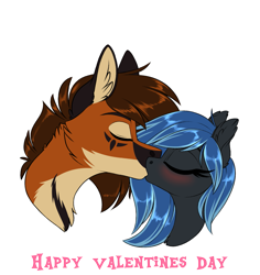 Size: 1215x1287 | Tagged: safe, artist:silkensaddle, oc, oc:lixthewolf, oc:midnight light, species:pony, episode:hearts and hooves day, g4, my little pony: friendship is magic, blushing, commission, holiday, kissing, lixnight, valentine's day