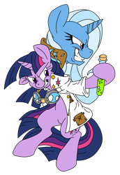 Size: 1024x1490 | Tagged: safe, artist:blah23z, character:trixie, character:twilight sparkle, species:pony, ship:twixie, female, lesbian, mad scientist, shipping