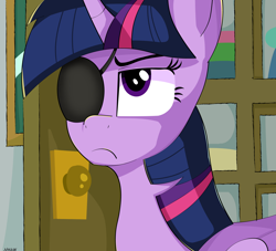 Size: 2200x2000 | Tagged: safe, artist:n0kkun, character:twilight sparkle, character:twilight sparkle (alicorn), species:alicorn, species:pony, episode:friendship university, g4, my little pony: friendship is magic, disguise, eyepatch, eyepatch (disguise), female, high res, scene interpretation, solo