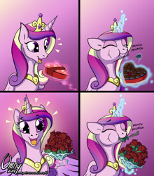 Size: 800x909 | Tagged: safe, artist:omny87, character:princess cadance, species:alicorn, species:pony, episode:hearts and hooves day, g4, my little pony: friendship is magic, bouquet, chocolates, cute, cutedance, dawwww, female, flower, food, happy, horses doing horse things, magic, mare, rose, solo, telekinesis