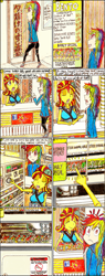 Size: 1175x3097 | Tagged: safe, artist:meiyeezhu, character:rainbow dash, character:sunset shimmer, species:human, old master q, my little pony:equestria girls, anime, clothing, coin, comic, converse, door, eyeshadow, food, hair bun, humanized, jacket, kimono (clothing), machine, makeup, menu, parody, plate, reference, restaurant, shoes, sign, smiling, sunset sushi, surprised, sushi, traditional art, vending machine