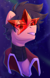 Size: 1149x1800 | Tagged: safe, artist:tigra0118, species:pony, bust, looking at you, my little pony, ponified, portrait, simon, solo, space, tengen toppa gurren lagann