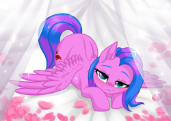 Size: 3465x2454 | Tagged: oc needed, safe, artist:rioshi, artist:sparkling_light, artist:starshade, oc, oc only, species:pegasus, species:pony, blushing, cute, female, looking at you, mare, petals, prone, solo