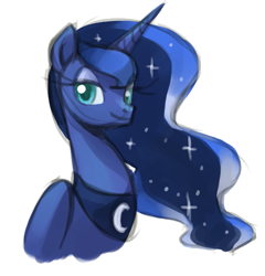 Size: 509x531 | Tagged: safe, artist:needsmoarg4, character:princess luna, species:alicorn, species:pony, bust, female, looking at you, mare, missing accessory, portrait, simple background, smiling, solo, white background