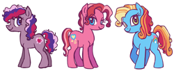 Size: 1280x521 | Tagged: safe, artist:needsmoarg4, character:mom pie, species:earth pony, species:pony, g3.5, female, g3.5 to g4, generation leap, mom cheerilee-scootaloo, mom dash, solo, trio