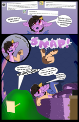 Size: 1243x1920 | Tagged: safe, artist:conmanwolf, oc, oc:scraps, species:draconequus, comic:scraps of chaos, bed, comic, drawer, paper, pencil