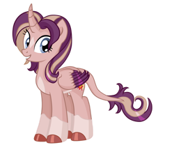 Size: 1280x1118 | Tagged: safe, artist:n0kkun, oc, oc only, oc:shimmering spectacle, parent:starlight glimmer, parent:sunset shimmer, parent:twilight sparkle, parents:twishimmerglimmer, species:alicorn, species:pony, species:unicorn, alicorn oc, cloven hooves, colored wings, colored wingtips, curved horn, cutie mark, female, hair over one eye, horn, leonine tail, looking at you, magical lesbian spawn, magical threesome spawn, mare, markings, multicolored wings, multiple parents, offspring, pale belly, redesign, simple background, socks (coat marking), solo, star (coat marking), transparent background, unshorn fetlocks, vector, wings