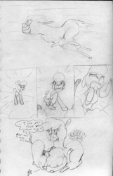 Size: 1691x2618 | Tagged: safe, artist:firefanatic, community related, character:paprika paca, character:pom lamb, species:alpaca, species:sheep, them's fightin' herds, behaving like a dog, chest fluff, comic, crying, fear, lamb, pain, pencil drawing, running, sketch, tail wag, traditional art