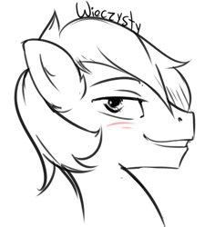 Size: 586x622 | Tagged: safe, artist:sidekick, oc, oc only, species:pony, blushing, bust, commission, grin, male, monochrome, portrait, simple background, sketch, smiling, solo, stallion, white background