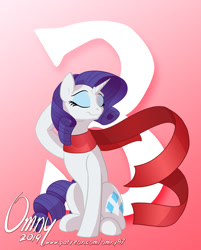 Size: 800x993 | Tagged: safe, artist:omny87, character:rarity, species:pony, species:unicorn, 3, clothing, countdown, cute, eyes closed, female, hype, mare, number, raised hoof, raribetes, scarf, season 9 countdown, sitting, smiling, solo