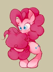 Size: 1506x2048 | Tagged: safe, artist:noupu, character:pinkie pie, species:earth pony, species:pony, bipedal, cute, diapinkes, ear fluff, female, hug, mare, simple background, smiling, solo, tail hug