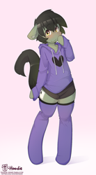 Size: 815x1477 | Tagged: safe, artist:hoodie, oc, oc only, oc:key, bipedal, clothing, heart, hoodie, male, semi-anthro, shorts, socks, solo