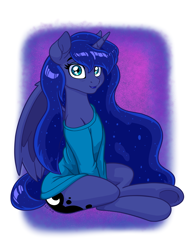 Size: 2550x3300 | Tagged: safe, artist:latecustomer, part of a set, character:princess luna, species:alicorn, species:pony, clothing, cute, female, looking at you, lunabetes, mare, oversized clothes, sitting, solo, sweater