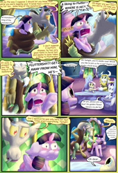 Size: 2160x3168 | Tagged: safe, artist:billblok, artist:firefanatic, character:discord, character:fluttershy, character:rarity, character:twilight sparkle, character:twilight sparkle (alicorn), species:alicorn, species:pony, comic:friendship management, angry, asgore dreemurr, bed, coiling, coils, comic, crossover, cup, dialogue, teacup, undertale, what is hoo-man, yelling