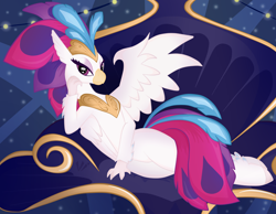 Size: 2000x1551 | Tagged: safe, artist:virenth, character:queen novo, species:classical hippogriff, species:hippogriff, my little pony: the movie (2017), draw me like one of your french girls, female, looking at you, on side, solo, throne, throne room