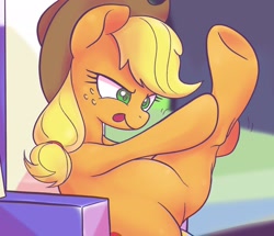 Size: 2048x1764 | Tagged: safe, artist:noupu, character:applejack, species:earth pony, species:pony, episode:sparkle's seven, g4, my little pony: friendship is magic, featureless crotch, female, mare, scene interpretation, solo