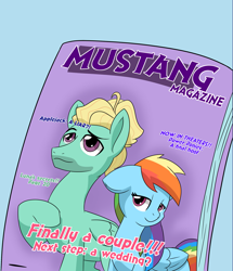 Size: 2321x2699 | Tagged: safe, artist:chedx, character:rainbow dash, character:zephyr breeze, species:pegasus, species:pony, commission, cropped, female, gossip, implied wedding, magazine, magazine cover, male, mare, shipping, smiling, stallion, straight, zephdash