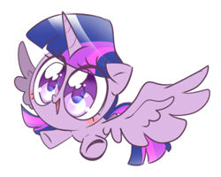 Size: 500x400 | Tagged: safe, artist:thegreatrouge, character:twilight sparkle, character:twilight sparkle (alicorn), species:alicorn, species:pony, blushing, chibi, colored pupils, cute, eye clipping through hair, female, mare, open mouth, solo, spread wings, twiabetes, wings