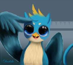 Size: 3200x2816 | Tagged: safe, alternate version, artist:darksly, character:gallus, species:griffon, big eyes, cute, gallabetes, looking at you, male, salute, signature, solo, staring into your soul