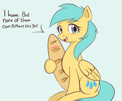 Size: 500x411 | Tagged: safe, artist:datahmedz, character:sunshower raindrops, species:pony, ask, bread, female, food, raindropsanswers, solo, tumblr
