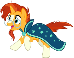 Size: 7641x6000 | Tagged: safe, artist:chainchomp2, character:sunburst, species:pony, species:unicorn, episode:the crystalling, g4, my little pony: friendship is magic, .svg available, absurd resolution, blaze (coat marking), cape, clothing, excited, facial hair, galloping, glasses, goatee, male, running, simple background, socks (coat marking), solo, stallion, transparent background, vector